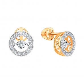 Золотые серьги Karatov с танцующим бриллиантом Т14662В292 фото
