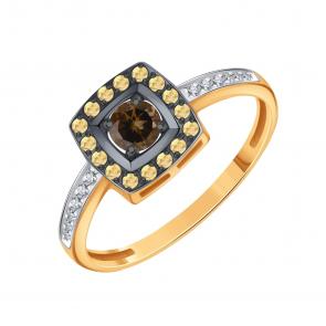 Золотое кольцо Karatov с фианитом и раухтопазом Т14701Б830 фото