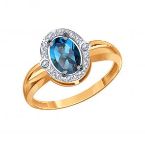 Золотое кольцо Karatov с фианитом и Лондон топазом Т14701Б935 фото