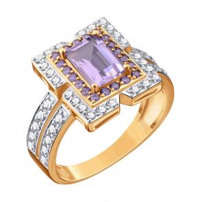 Золотое кольцо Karatov с фианитом и аметистом Т14701Д650 фото