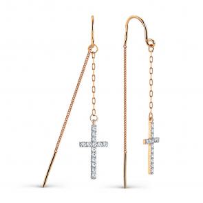 Золотые серьги-кресты Karatov с фианитом Т147027451 фото