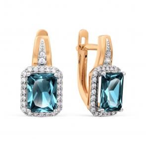 Золотые серьги Karatov с фианитом и Лондон топазом Т14702Б110-01 фото