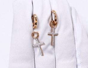 Золотые серьги-трансформеры Кресты Karatov с фианитом Т14702Б554 фото