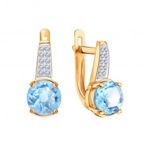Золотые серьги Karatov с топазом и фианитом Т14702В508-02 фото