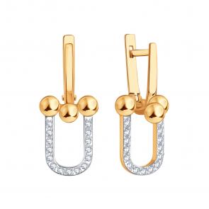 Золотые серьги Karatov с фианитом Т14702В604 фото