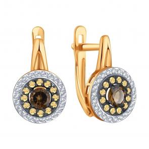 Золотые серьги Karatov с фианитом и раухтопазом Т14702Г085 фото
