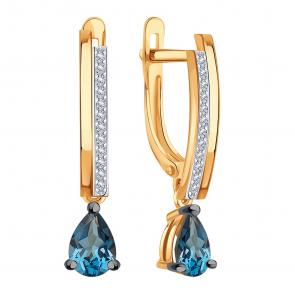 Золотые серьги Karatov с фианитом и Лондон топазом Т14702Г233 фото