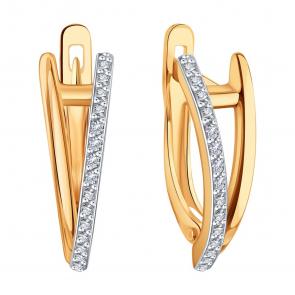 Золотые серьги Karatov с фианитом Т14702Г715 фото