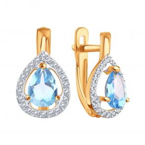 Золотые серьги Karatov с топазом и фианитом Т14702Е156 фото