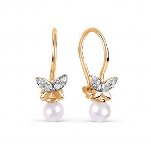 Золотые серьги Karatov с фианитом и жемчугом Т148027380 фото