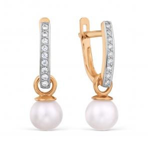 Золотые серьги-трансформеры Karatov с жемчугом и фианитом Т14802Б037 фото