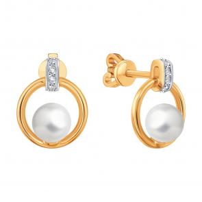Золотые серьги Karatov с фианитом и жемчугом Т14802В331 фото