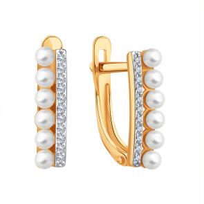 Золотые серьги Karatov с фианитом и жемчугом Т14802В960 фото