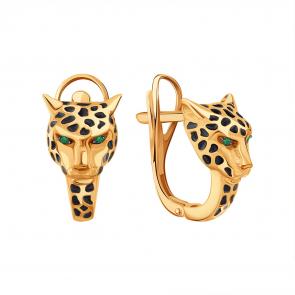 Золотые серьги Karatov с изумрудом и эмалью Т15102В237 фото