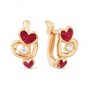 Золотые серьги Karatov с фианитом и эмалью Т152029127 фото