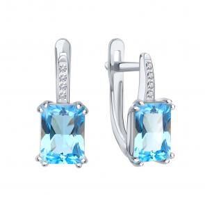 Серьги из белого золота Karatov с топазом и фианитом Т30702В504 фото