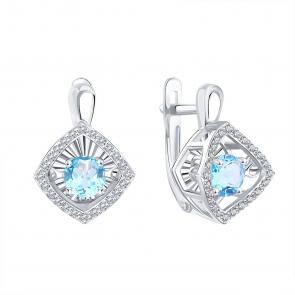 Серьги из белого золота Karatov с танцующим топазом и фианитом Т30762В628-1 фото