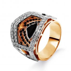Золотое кольцо Karatov с бриллиантом и ониксом Т50001259 фото