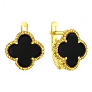 Серьги из лимонного золота Karatov с ониксом Т90302Г059 фото