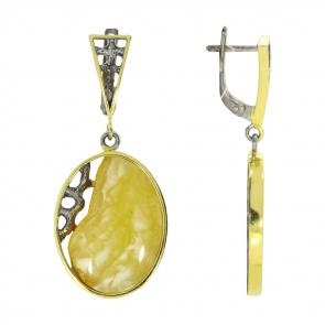 Серьги из лимонного серебра Янтарная волна с янтарём Я721001пк-беж-1 фото