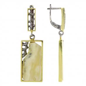 Серьги из лимонного серебра Янтарная волна с янтарём Я721002пк-беж-1 фото