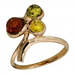 Кольцо из золочёного серебра Янтарная волна с янтарём Я820052п-микс фото