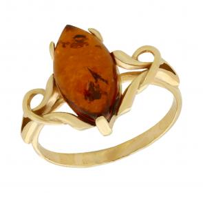 Кольцо из золочёного серебра Янтарная волна с янтарём Я820067п-к фото