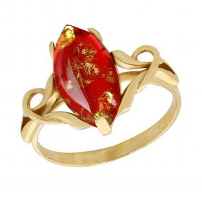 Кольцо из золочёного серебра Янтарная волна с янтарём Я820067п-кр фото