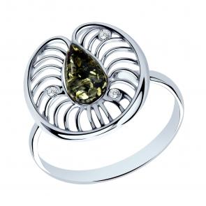 Серебряное кольцо Янтарная волна с янтарём и ювелирным кристаллом Я820096-з фото