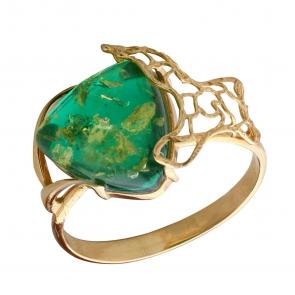 Кольцо из золочёного серебра Янтарная волна с янтарём Я820104п-з фото