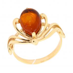 Кольцо из золочёного серебра Янтарная волна с янтарём Я820131п-к фото