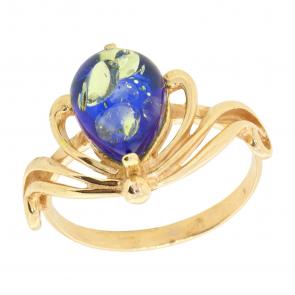 Кольцо из золочёного серебра Янтарная волна с янтарём Я820131п-с фото