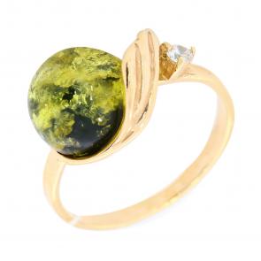 Кольцо из золочёного серебра Янтарная волна с фианитом и янтарём Я820139п-з фото