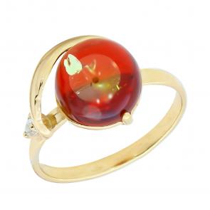 Кольцо из золочёного серебра Янтарная волна с фианитом и янтарём Я820139п-кр фото