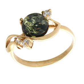 Кольцо из золочёного серебра Янтарная волна с фианитом и янтарём Я820146п-з фото