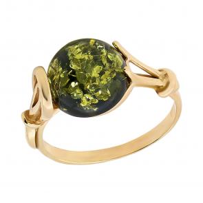 Кольцо из золочёного серебра Янтарная волна с янтарём Я820159п-з фото