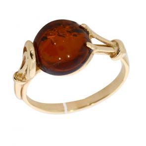 Кольцо из золочёного серебра Янтарная волна с янтарём Я820159п-к фото