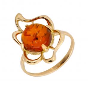 Кольцо из золочёного серебра Янтарная волна с янтарём Я820161п-к фото