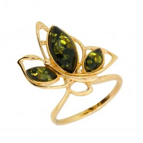 Кольцо из золочёного серебра Янтарная волна с янтарём Я820163п-з фото