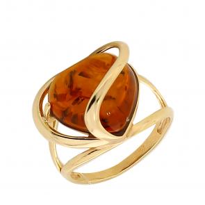 Кольцо из золочёного серебра Янтарная волна с янтарём Я820166п-к фото