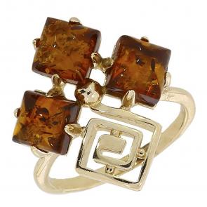 Кольцо из золочёного серебра Янтарная волна с янтарём Я820170п-к фото