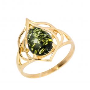 Кольцо из золочёного серебра Янтарная волна с янтарём Я820176п-з фото