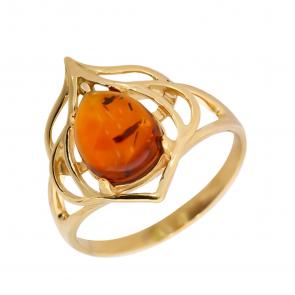 Кольцо из золочёного серебра Янтарная волна с янтарём Я820176п-к фото