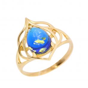 Кольцо из золочёного серебра Янтарная волна с янтарём Я820176п-с фото