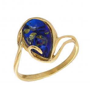 Кольцо из золочёного серебра Янтарная волна с янтарём Я820189п-с фото