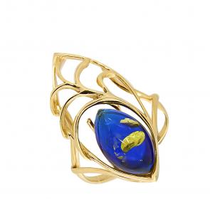 Кольцо из золочёного серебра Янтарная волна с янтарём Я820192п-с фото