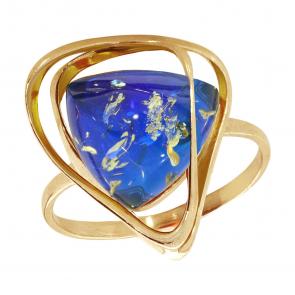 Кольцо из золочёного серебра Янтарная волна с янтарём Я820266п-с фото