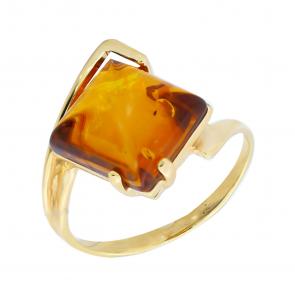 Кольцо из золочёного серебра Янтарная волна с янтарём Я820275п-к фото