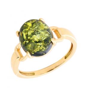 Кольцо из золочёного серебра Янтарная волна с янтарём Я820283п-з фото