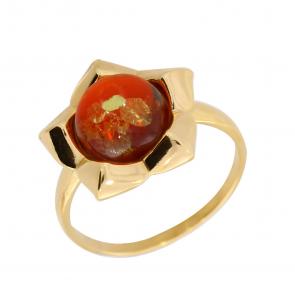 Кольцо из золочёного серебра Янтарная волна с янтарём Я820291п-кр фото